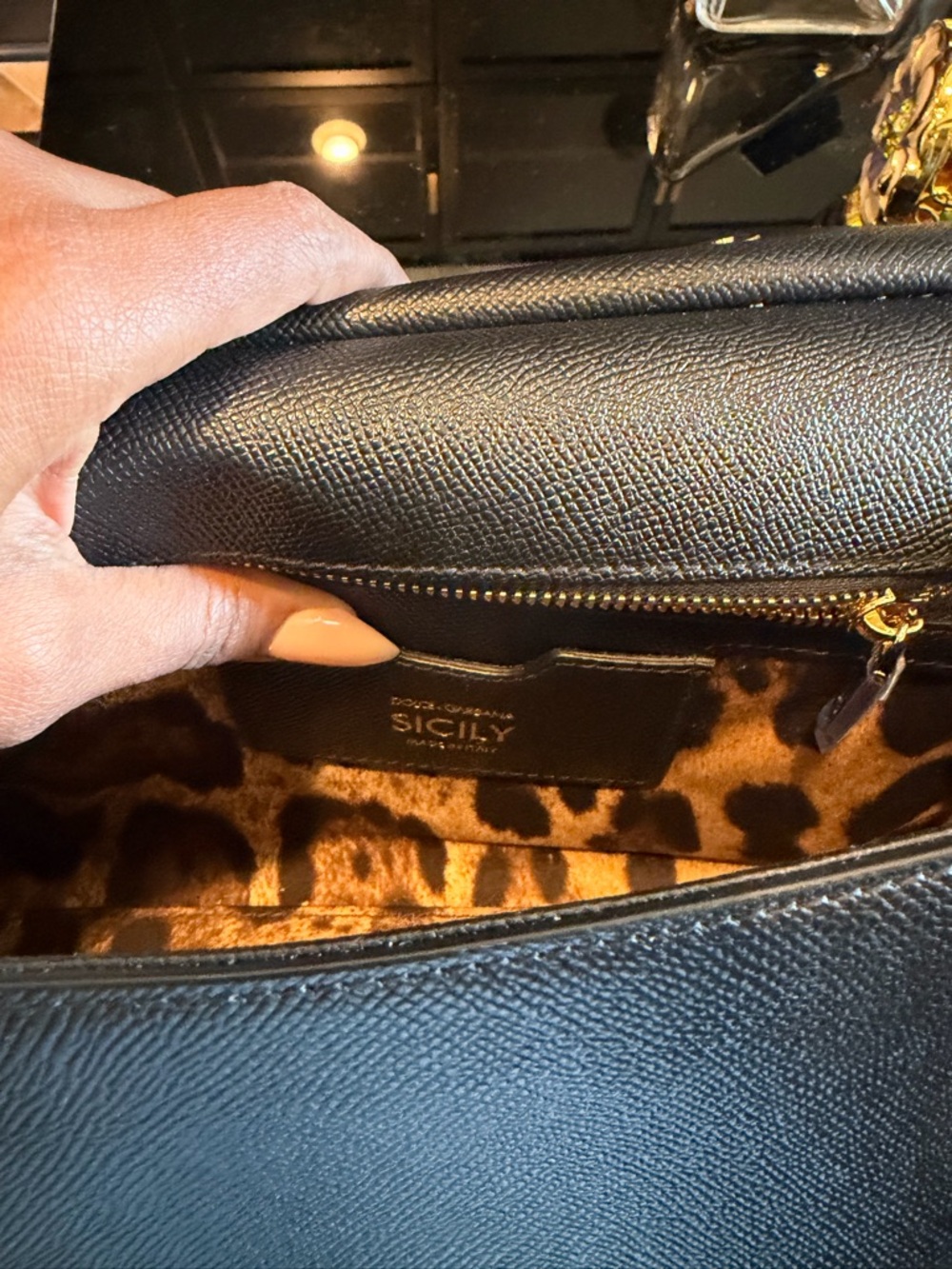 Dolce & Gabbana Black Satchel with Leopard-Print Scarf and Gold Chain Detail - Picture 7 of 7